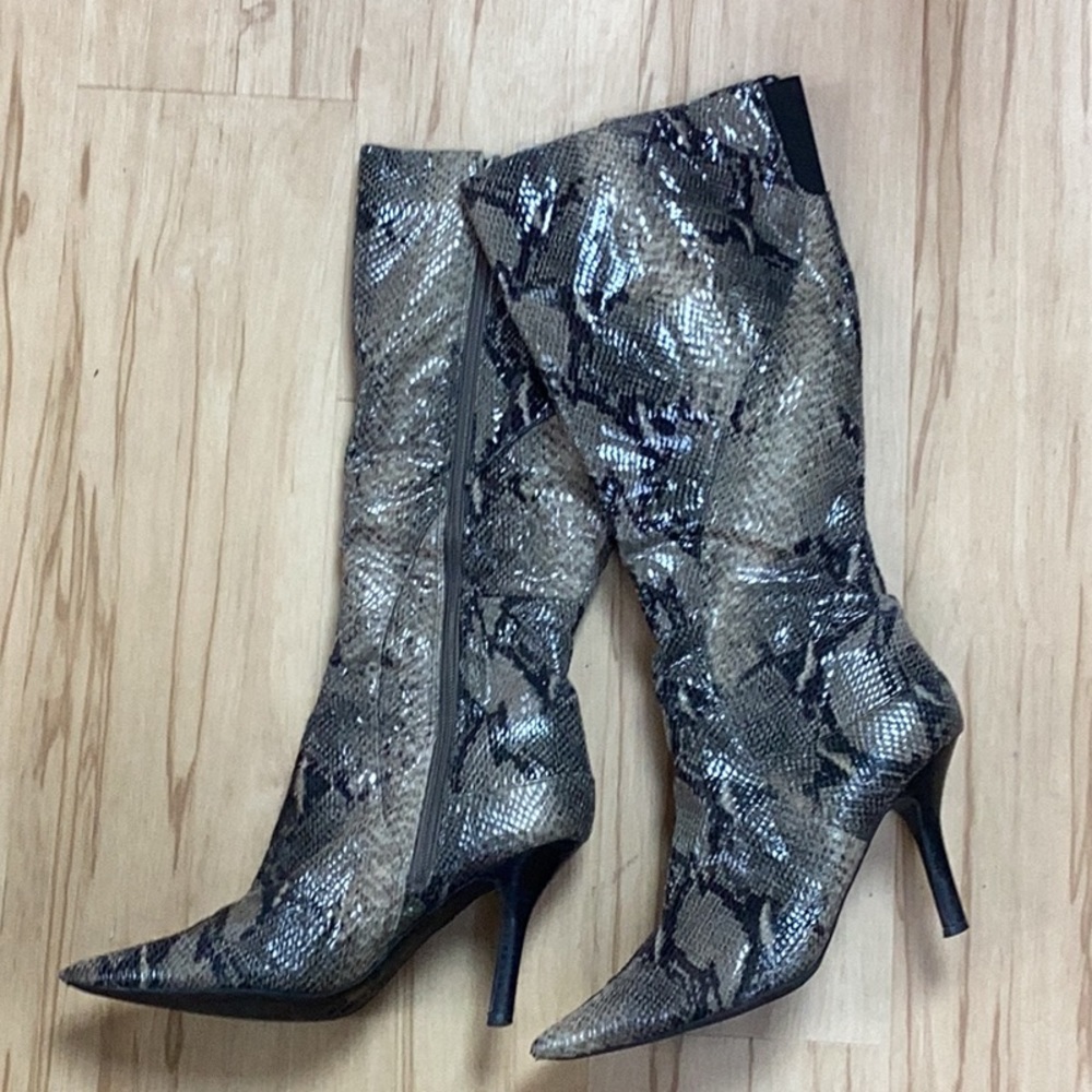 Nine West Faux Snakeskin Reptile Print High Heel Stiletto Pointed Toe‎ Knee Boot